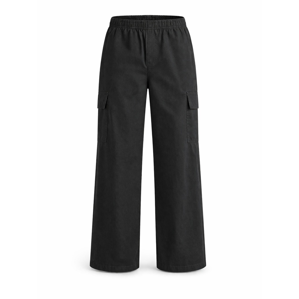 Basic Editions Mens Black‎ Cotton Elastic Waist Cargo Pull On Pants Size S/C